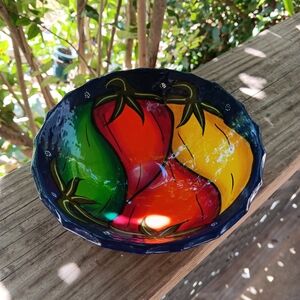 Hand Painted Mexican Terracotta Clay Footed Salsa Dish